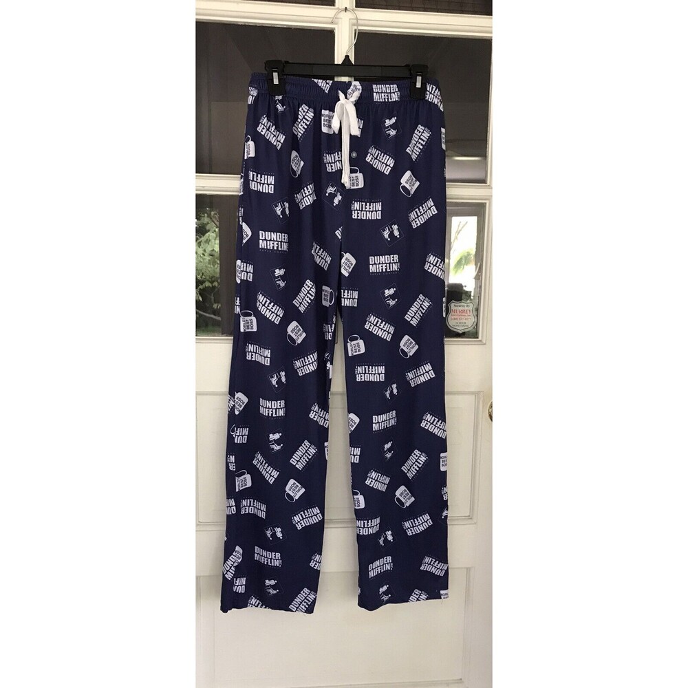 The Office Dunder Mifflin Men's Lounge Pants Pajama Bottoms Sz S Blue Button Fly